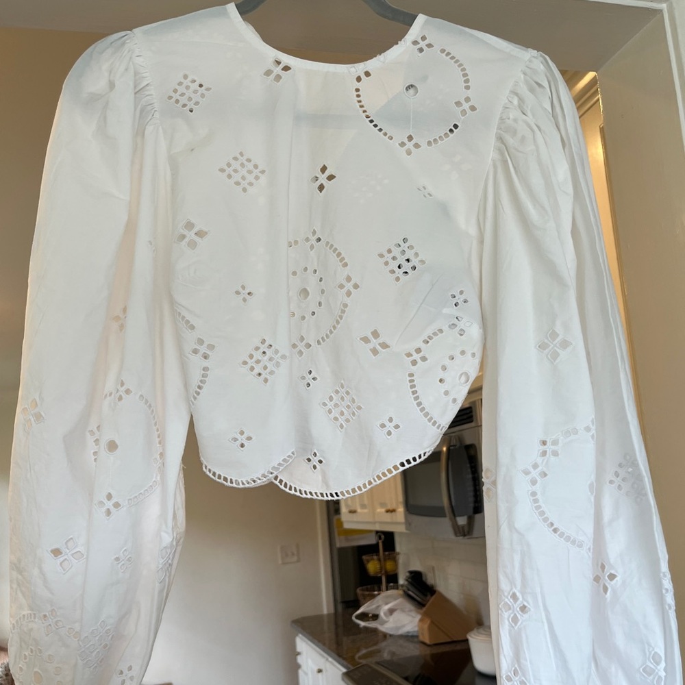 Ganni Broderie Anglaise white eyelet top